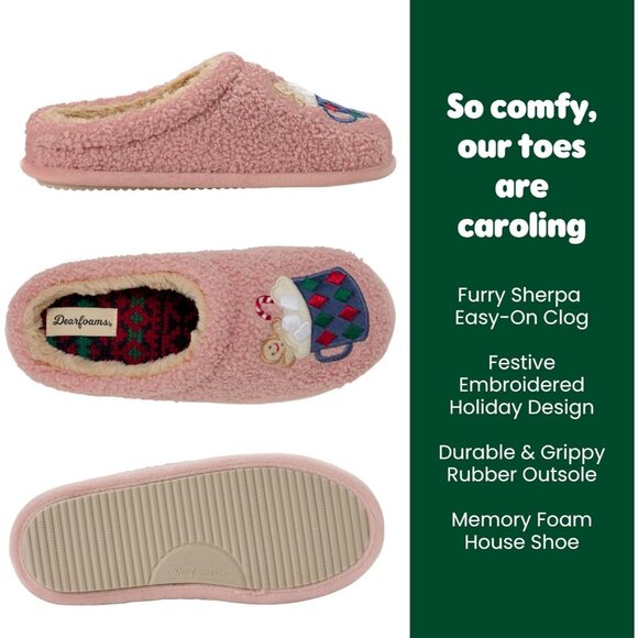 Women's Light Pink Christmas Holiday Fuzzy Cozy Novelty House Slipper Shoes - Picture 3 of 6